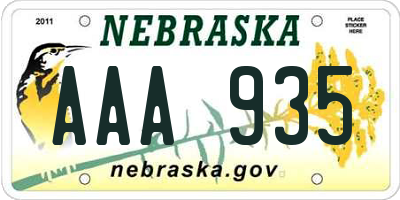 NE license plate AAA935