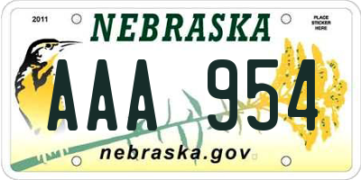 NE license plate AAA954