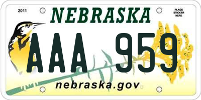 NE license plate AAA959