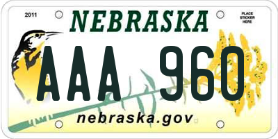 NE license plate AAA960