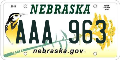 NE license plate AAA963