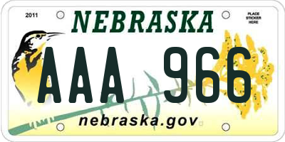 NE license plate AAA966