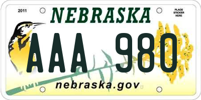 NE license plate AAA980