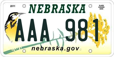 NE license plate AAA981