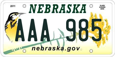 NE license plate AAA985