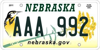 NE license plate AAA992