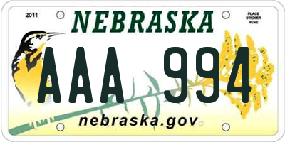 NE license plate AAA994