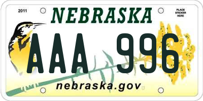 NE license plate AAA996