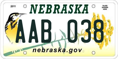 NE license plate AAB038