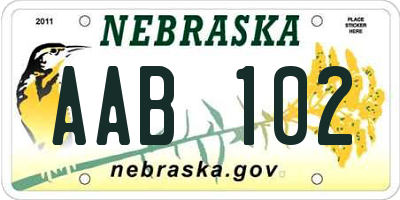 NE license plate AAB102