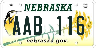 NE license plate AAB116