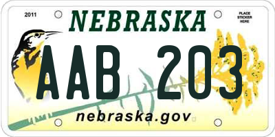 NE license plate AAB203