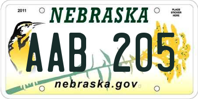 NE license plate AAB205