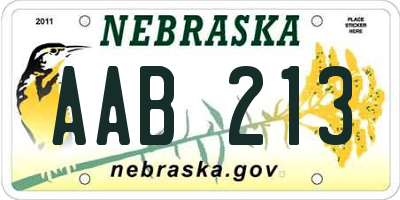 NE license plate AAB213
