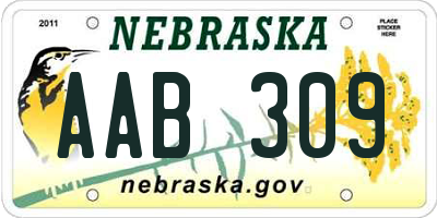 NE license plate AAB309