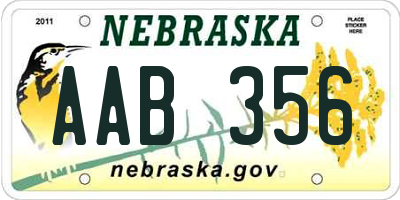 NE license plate AAB356