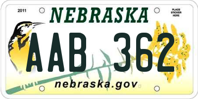 NE license plate AAB362