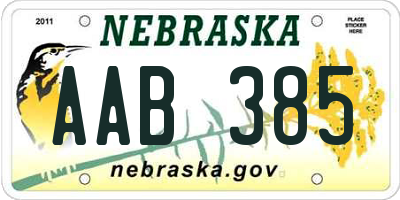 NE license plate AAB385