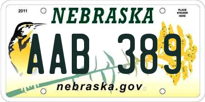 NE license plate AAB389