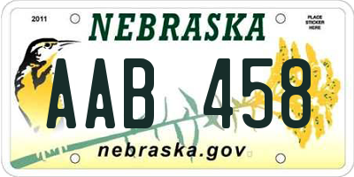 NE license plate AAB458