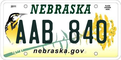 NE license plate AAB840