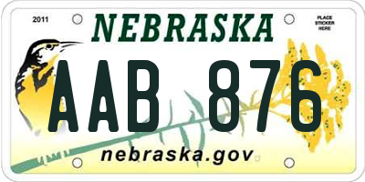 NE license plate AAB876