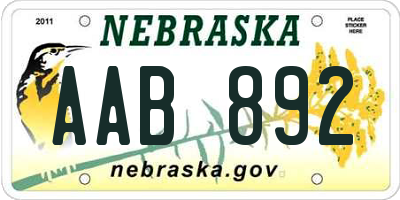 NE license plate AAB892