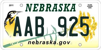 NE license plate AAB925