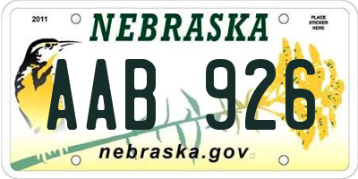 NE license plate AAB926