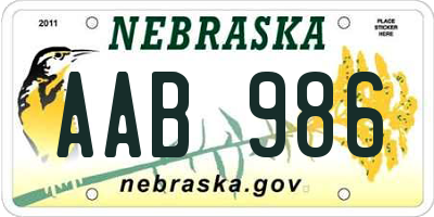 NE license plate AAB986