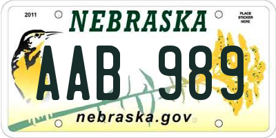 NE license plate AAB989
