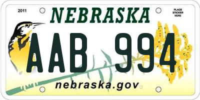 NE license plate AAB994