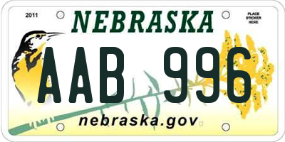 NE license plate AAB996