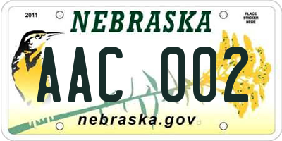 NE license plate AAC002