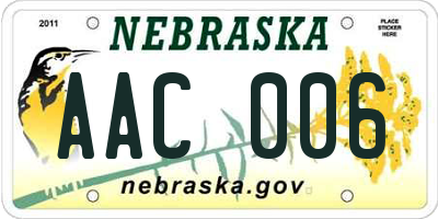 NE license plate AAC006