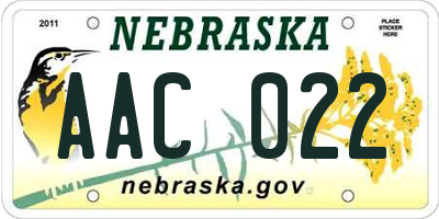 NE license plate AAC022