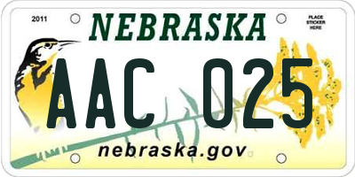 NE license plate AAC025