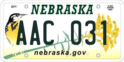 NE license plate AAC031