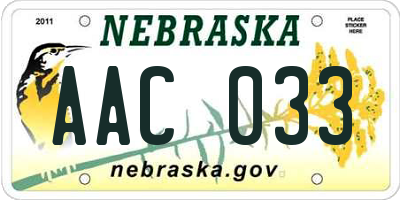 NE license plate AAC033