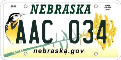 NE license plate AAC034