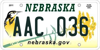 NE license plate AAC036