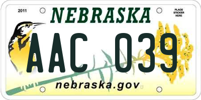 NE license plate AAC039