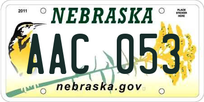 NE license plate AAC053