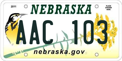 NE license plate AAC103