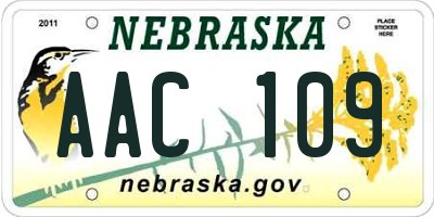 NE license plate AAC109