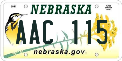 NE license plate AAC115