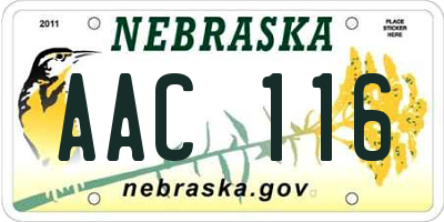 NE license plate AAC116