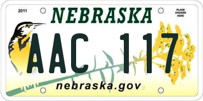 NE license plate AAC117