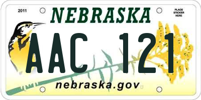 NE license plate AAC121