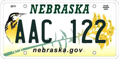 NE license plate AAC122